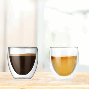 Set X 2 Unidades Taza Vaso Doble Vidrio Cafe Doble Capa 80ml