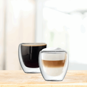 Pack X2 Vaso Doble Pared Vidrio Tazas 150ml Doble Capa Cafe